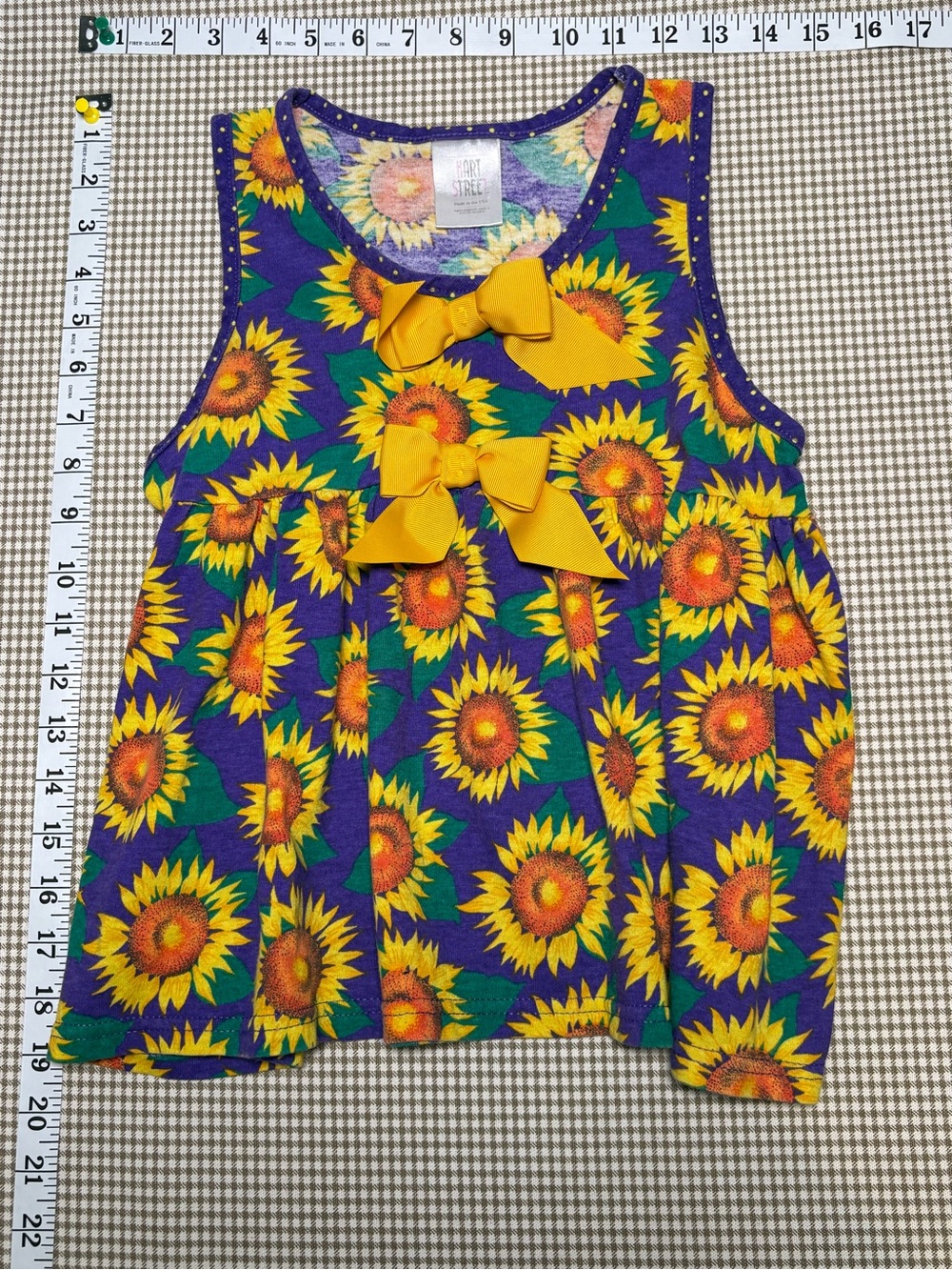Vintage 90s Hart Street Sunflower Bow Dress Baby Girls 12 Months